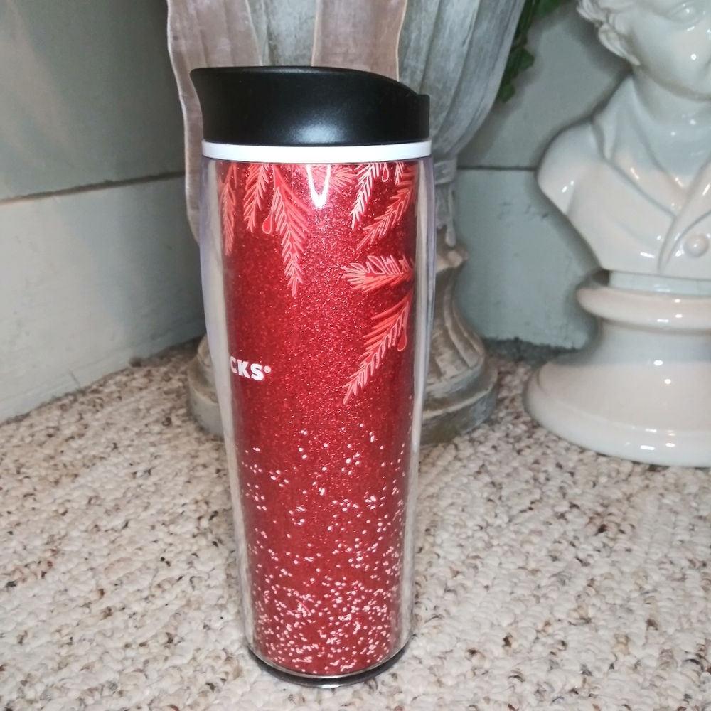 Starbucks 2020 Grande Size Red Holiday Sparkly Glitter Travel Mug - Picture 2 of 7